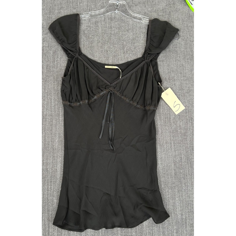 Max Studio Camisole Top Womens Small Black Silk Fairycore Coquette Tie Front Y2K